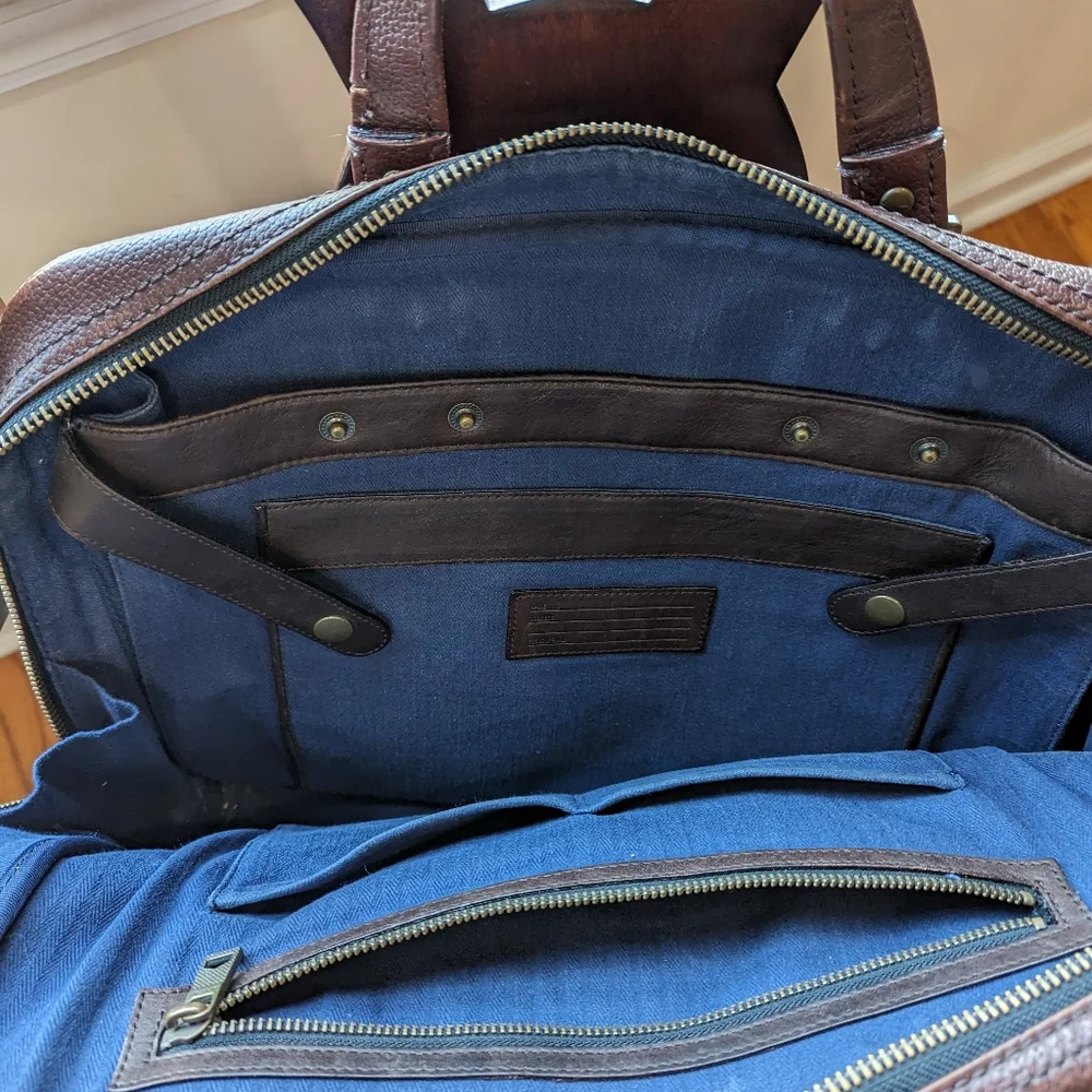 Jack Spade pebble leather brown briefcase with laptop pocket. 16